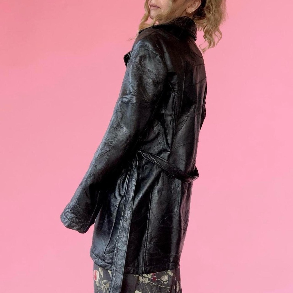 Black Patchwork 90s Leather Jacket - image 4